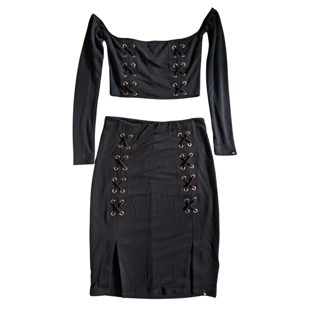 NWT True Religion Lace Up Pencil Skirt + Corset Top Matching Set Small/Medium